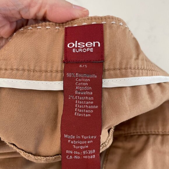 Olsen Europe Lisa Casual Mid Rise Cotton Cuffed Pants Carmel Tan Sz 6 - Picture 6 of 9